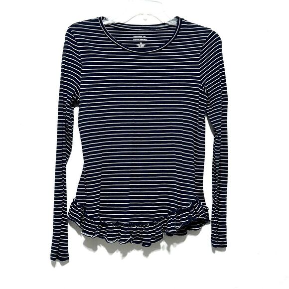 Banana Republic Top Light Long Sleeve Stretch Navy Stripe Shirt Womens sz XS - Picture 1 of 8